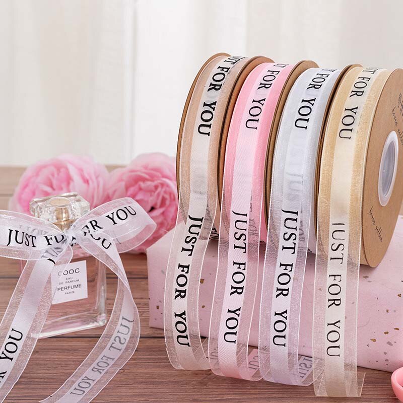 Ruban Organza en fil de neige, 1 rouleau, imprimé anglais, bricolage, artisanat, pour emballage , décoration de mariage