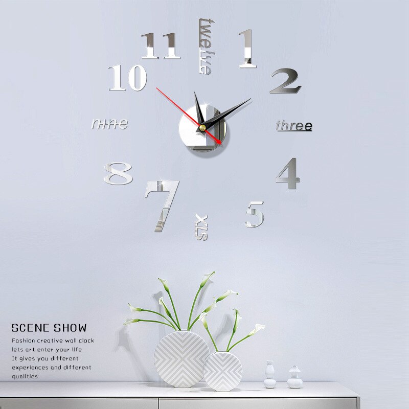 400Mm Klok Horloge Wandklokken Horloge 3D Diy Acryl Spiegel Stickers Home Decoratie Woonkamer Quartz Naald: 3