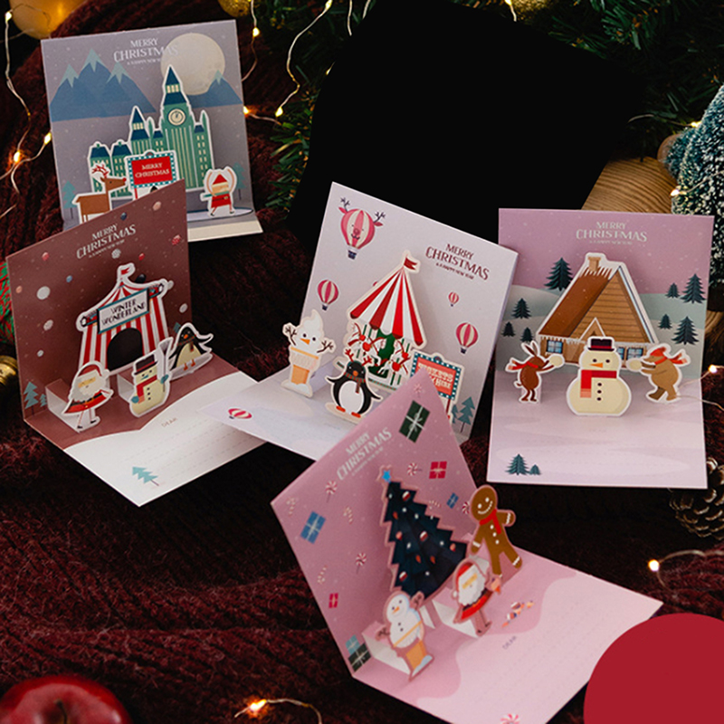 Postal con sobre de Papá Noel, muñeco de nieve, árbol de Navidad, 3D, Pop-UP, , invitación, , Feliz Navidad, tarjeta de felicitación, tipo plegable