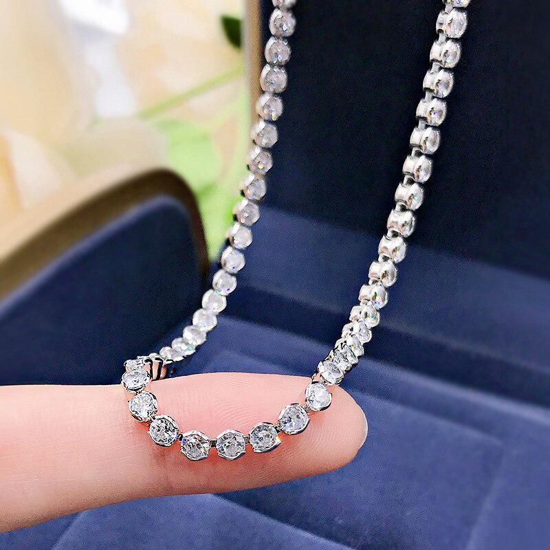 Oevas 100% 925 sterling silber 3mm voll-hochkohlenstoff-diamant-anhänger-halskette für damen funkelnder hochzeitsschmuck