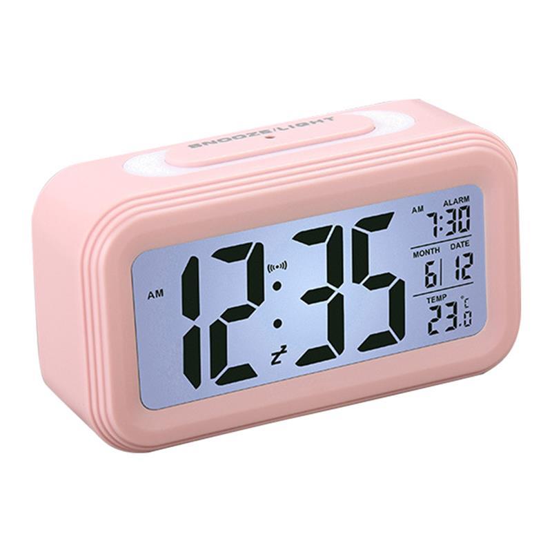 Digital Alarm Clock Electronic Table Clock With Snooze LED Display Desk Clocks With Temperature Calendar Smart Alarm Clock: Pink