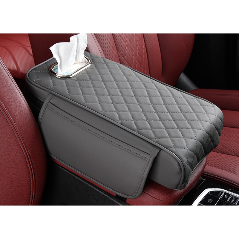 Auto-armsteun box pad verhoging universele pad Auto verhoging tissue opbergtas met zak Centrale kussensloop: Rood