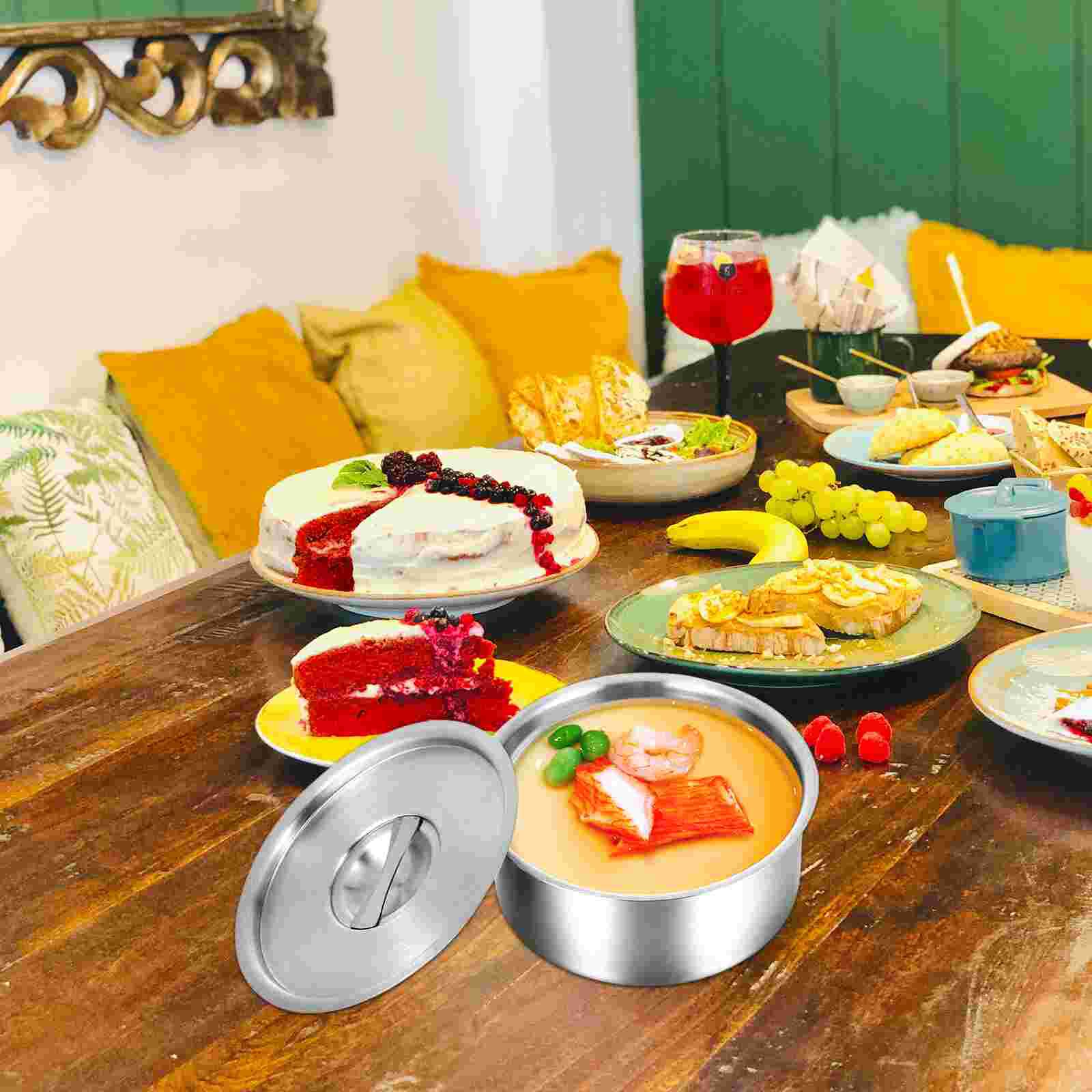 Recipiente de acero inoxidable para postres, recipiente grande con tapa, 1 unidad