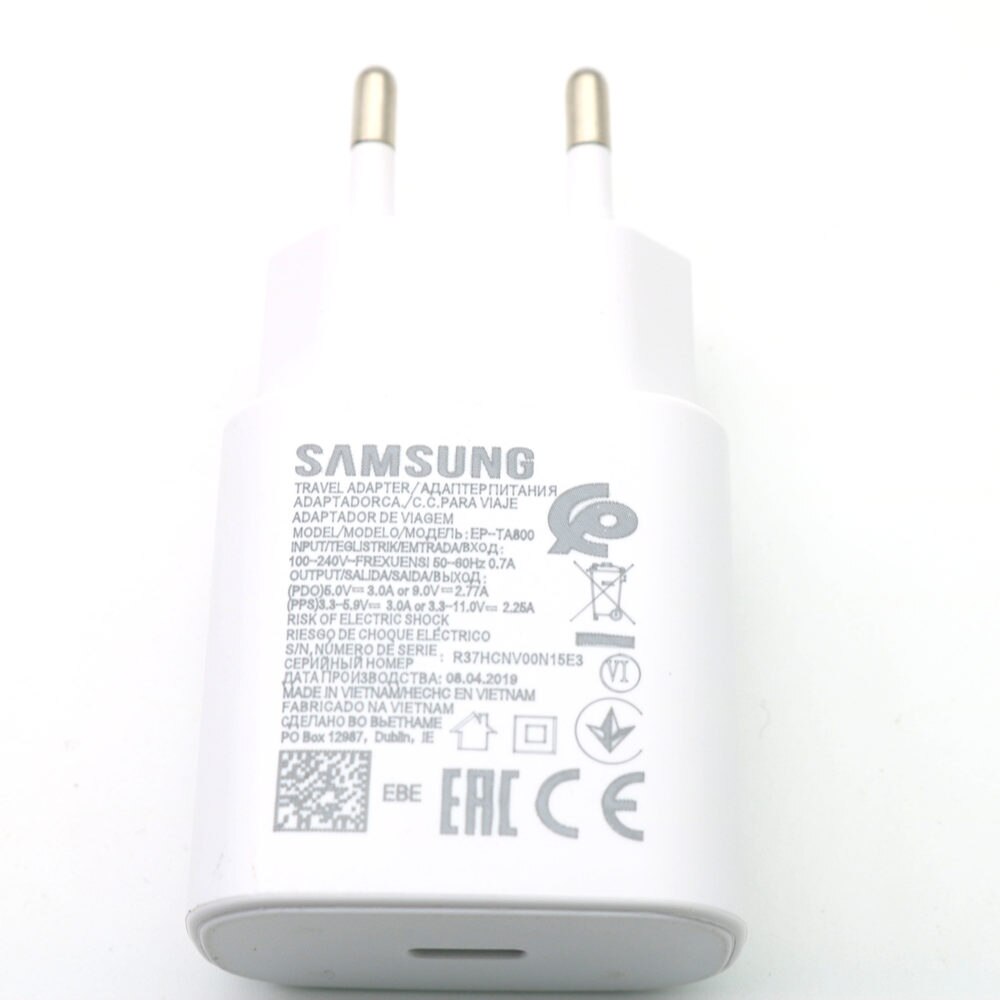 Samsung-cargador rápido tipo C para Samsung Note 10, adaptador de carga rápida EU de 25W, cable tipo c a tipo C para Galaxy S10 + Note 10 plus 5G: White EU Charger