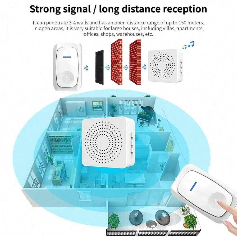 Wireless Doorbell Home Intelligent Welcome Doorbell Waterproof 150M Remote USB Plug Easy to Install No Wiring Required