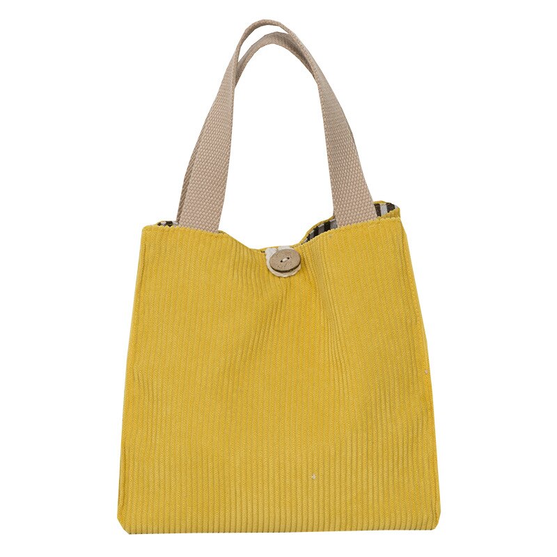 Sac à déjeuner en toile de velours côtelé, boîte à déjeuner, fourre-tout de pique-nique en tissu de coton, petit sac à main, pochette de dîner, sacs de rangement des aliments pour dames: YELLOW