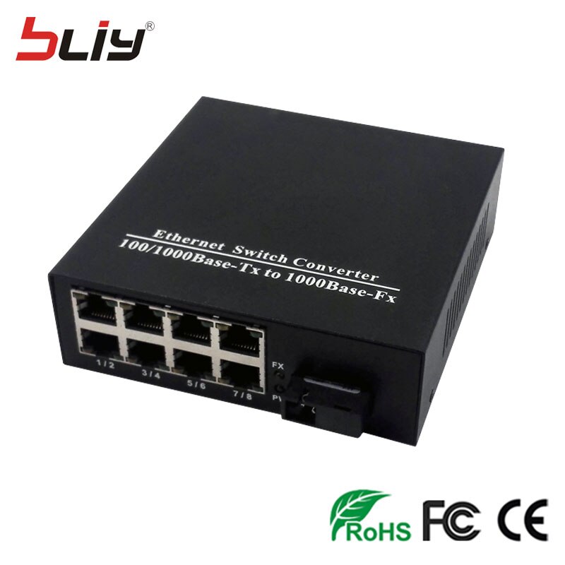Bliy – convertisseur de média 9 ports, 1 gigabit ethernet, 8 commutateurs rj45 fibre optique, commutateur poe olt ftth epon onu, 1000Mbps