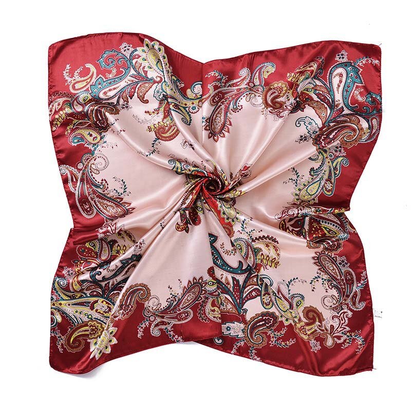 90x90cm cachecol feminino cetim moda caju padrão quente grande cachecol cetim impresso feminino lenço quadrado cabeça envolve hijab cachecol: Wine red