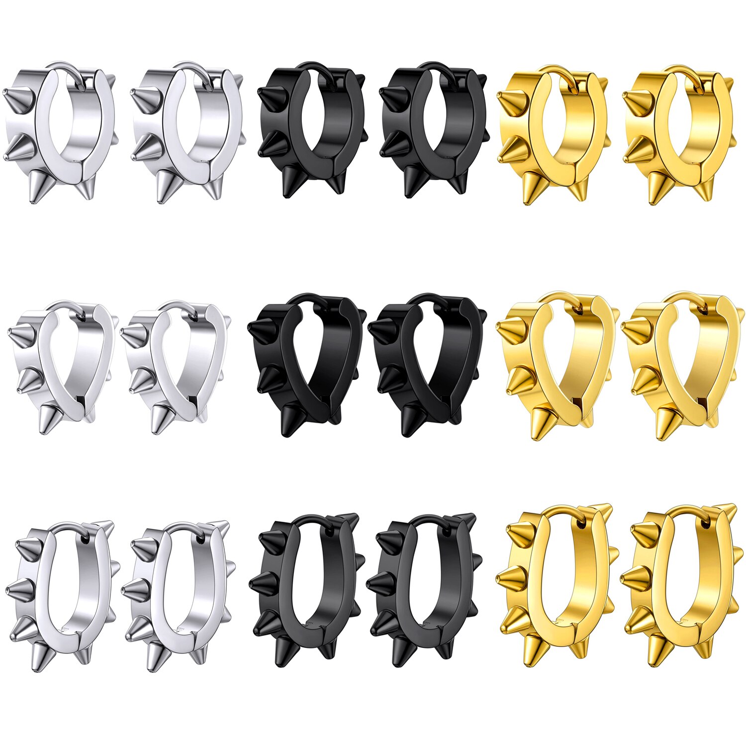 Punk Spike Huggie Hoop Earrings Round/Heart/U Shape Stainless Cartilage Stud Earrings Men Women Cool Gothic Style Chunky Jewelry