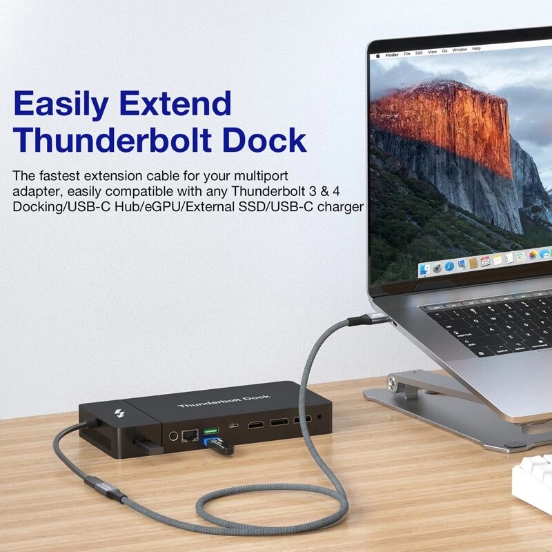 Thunderbolt 4 USB C Extension Cable USB4 Gen3 Extend 40Gbps Data Cable 8K@60Hz PD 5A/100W USB3.2 for MacBook Pro External SSD