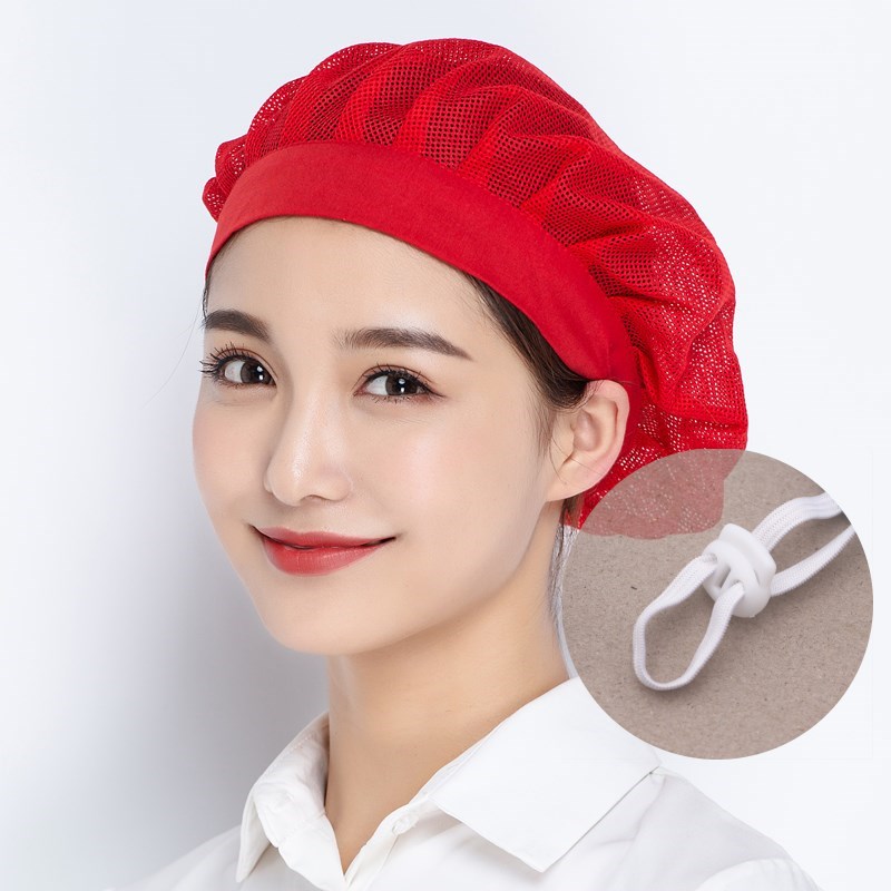 Gorros de red ajustables blancos para panadería, taller de horneado, gorro de trabajo, gorro Bouffant, redecilla para el pelo, servicio de comida, cocina, cubierta para la cabeza para hombres y mujeres: Rojo