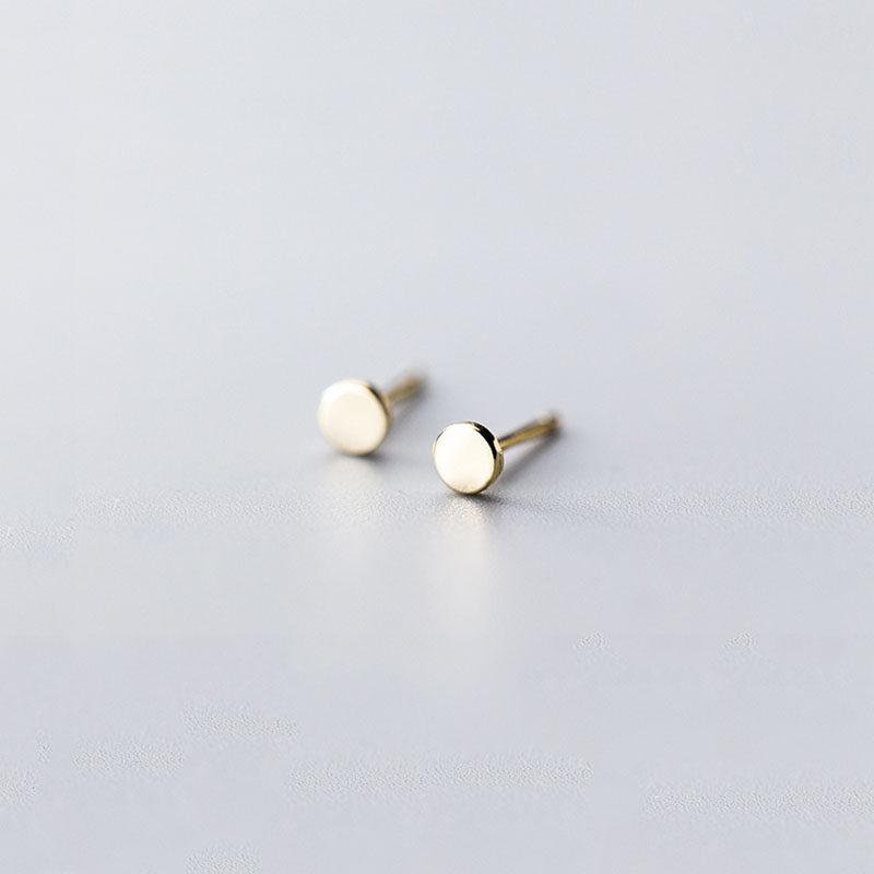 WTLTC Simple Mini Heart Star Cross Stud Earrings 925 Sterling Sliver Small Tiny Studs Earrings Femme Minimal Round Post Earrings: Round / Gold Color