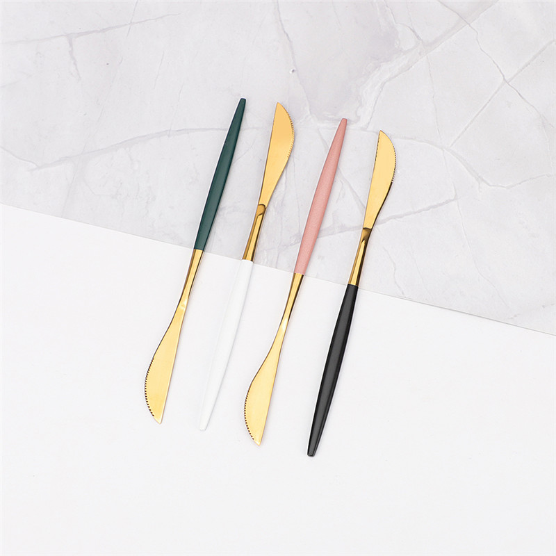 4Pcs Cutlery Dinnerware Set Stainless Steel Dinner Knife Cutlery Set Kitchen Complete Dinner Knife Tableware Set Golden Cutlery