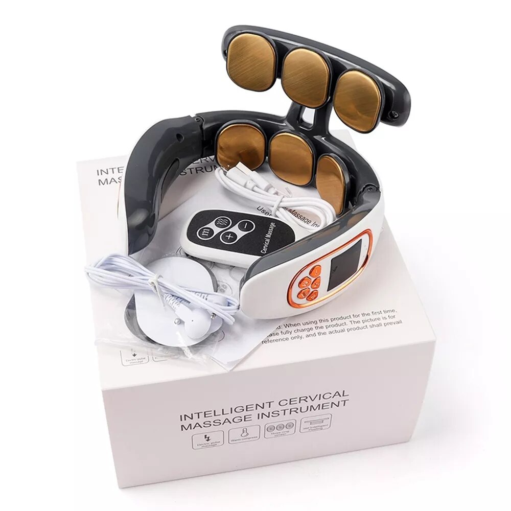 6 Heads Electric Neck and Back Pulse with Heat Pain Relief Relaxation Cervical Massager