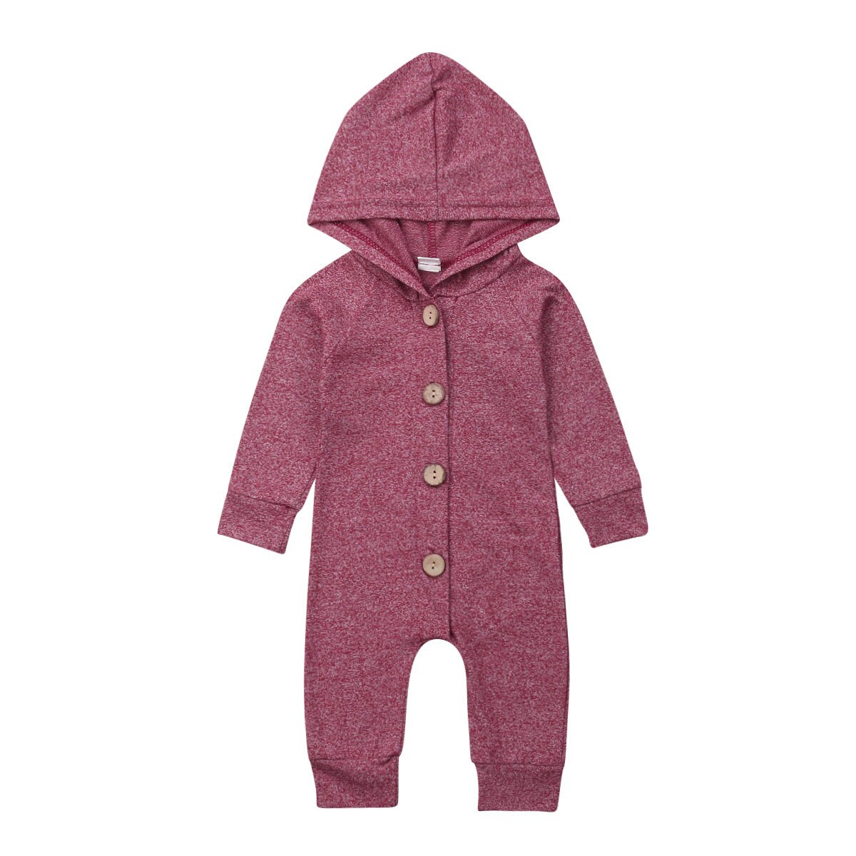 Baby Hoodie Romper Long Sleeves Comfortable Solid Button Jumpsuit Newborn Boy Girl Outfit: Dark Purple / 6M