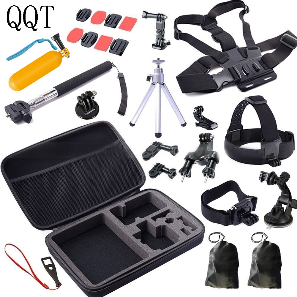 Qqt Voor Gopro Accessoires Head Borst Mount Strap Statief Go Pro Hero 6 Hero 5 4 3 + 3 2 camera Accessorie Set Kit