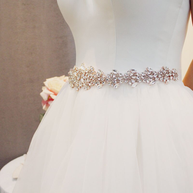 Slbridal Rose Gold Crystal Wedding Riem Satijn Strass Avond Prom Dress Riem Bruids Lint Sash Vrouwen Bruiloft Accessoires
