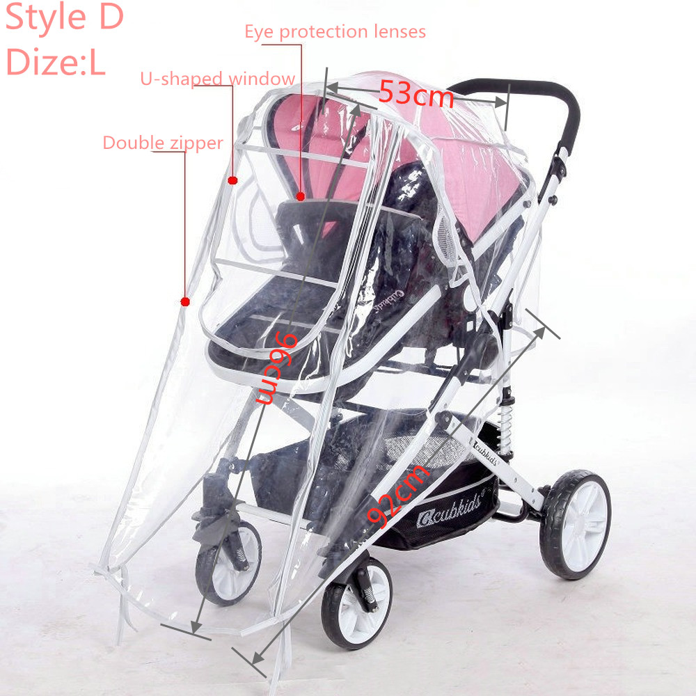 Waterproof Rain Cover Transparent Wind Dust Baby Strollers Pushchairs Raincoat S/M/L Shield Zipper Open Stroller Accessories: D L