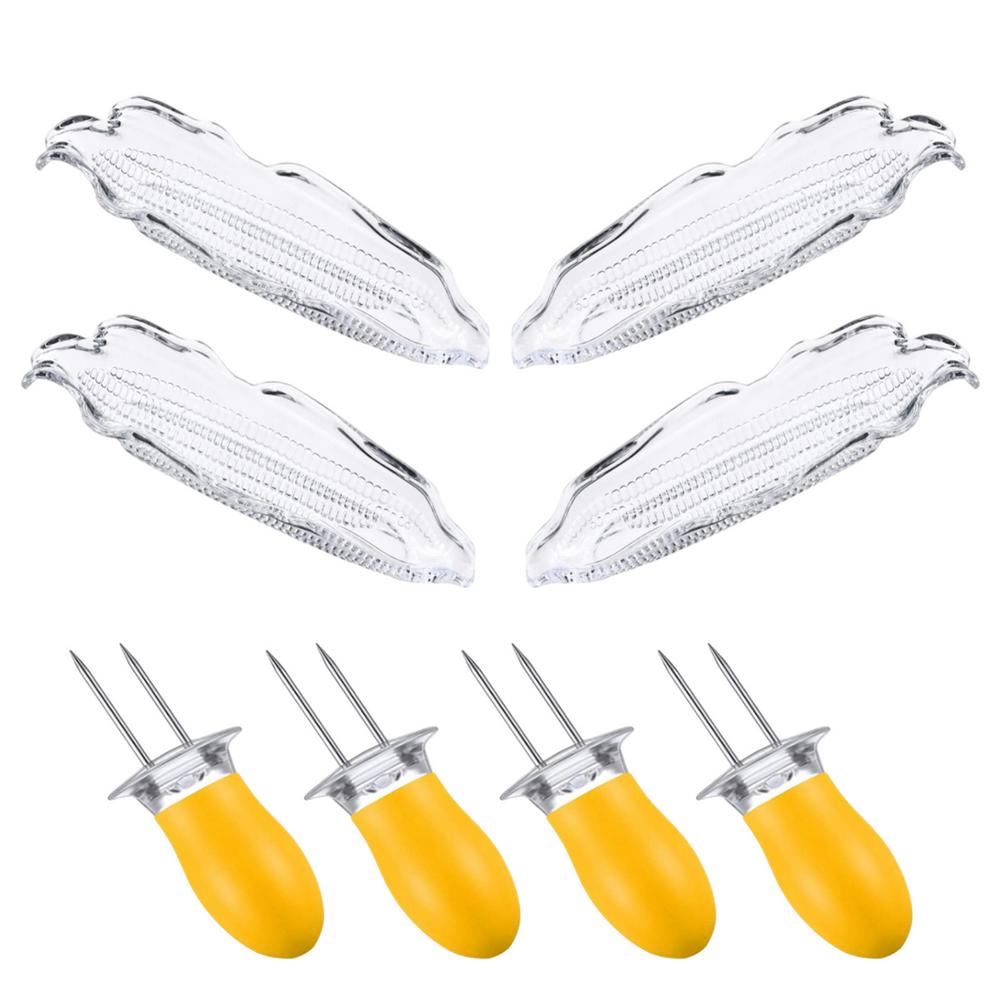 Bandeja de plástico transparente para barbacoa, utensilio familiar con aguja de maíz, para