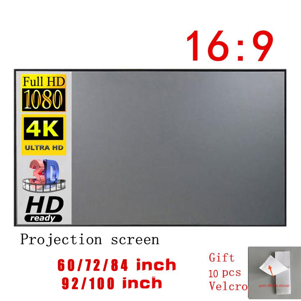 Home Projector Screen 60/72/84/92/100 inch Anti-wrinkle Reflective Fabric Cloth 16:9 Portable Anti-light Projection Movie Screen