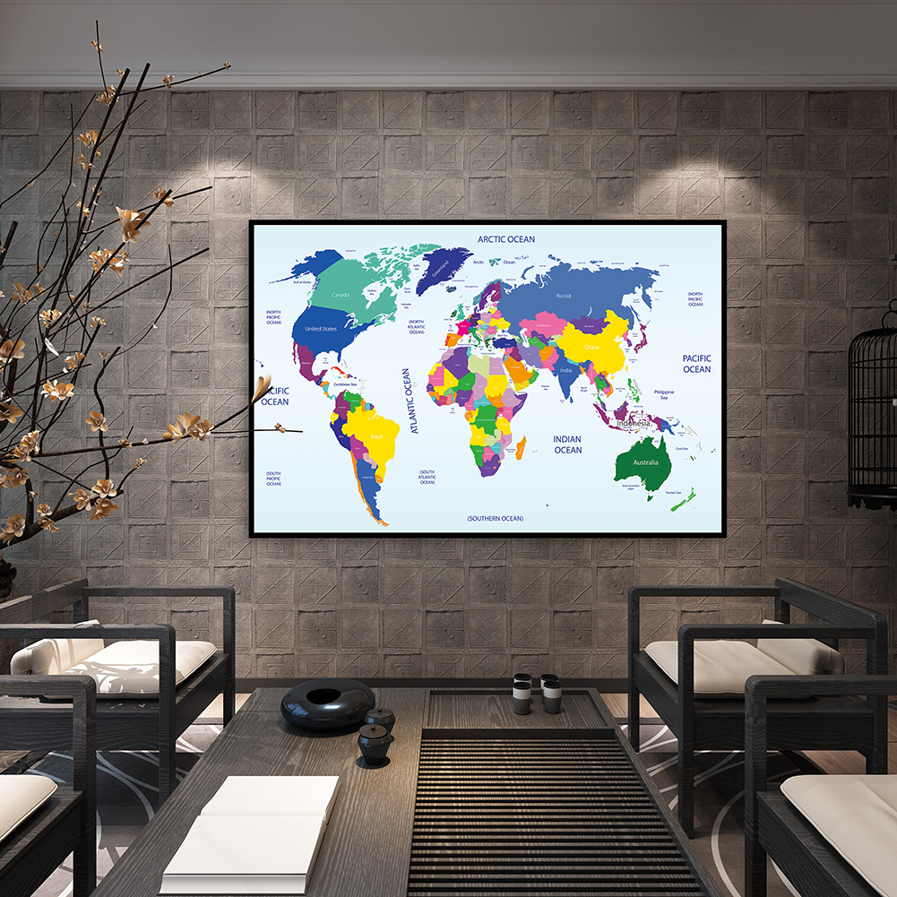 80*60cm The World Map Wall Art Poster Spray Canvas Painting Wall Art Decor School Supplies Living Room Home Decoration