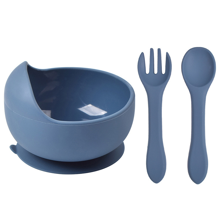 3Pcs Baby Silicone Bowl Spoon Fork Set BPA Free Non-slip Children&#39;s Suction Bowl Handle Silicone Set Food Grade Tableware: Y10