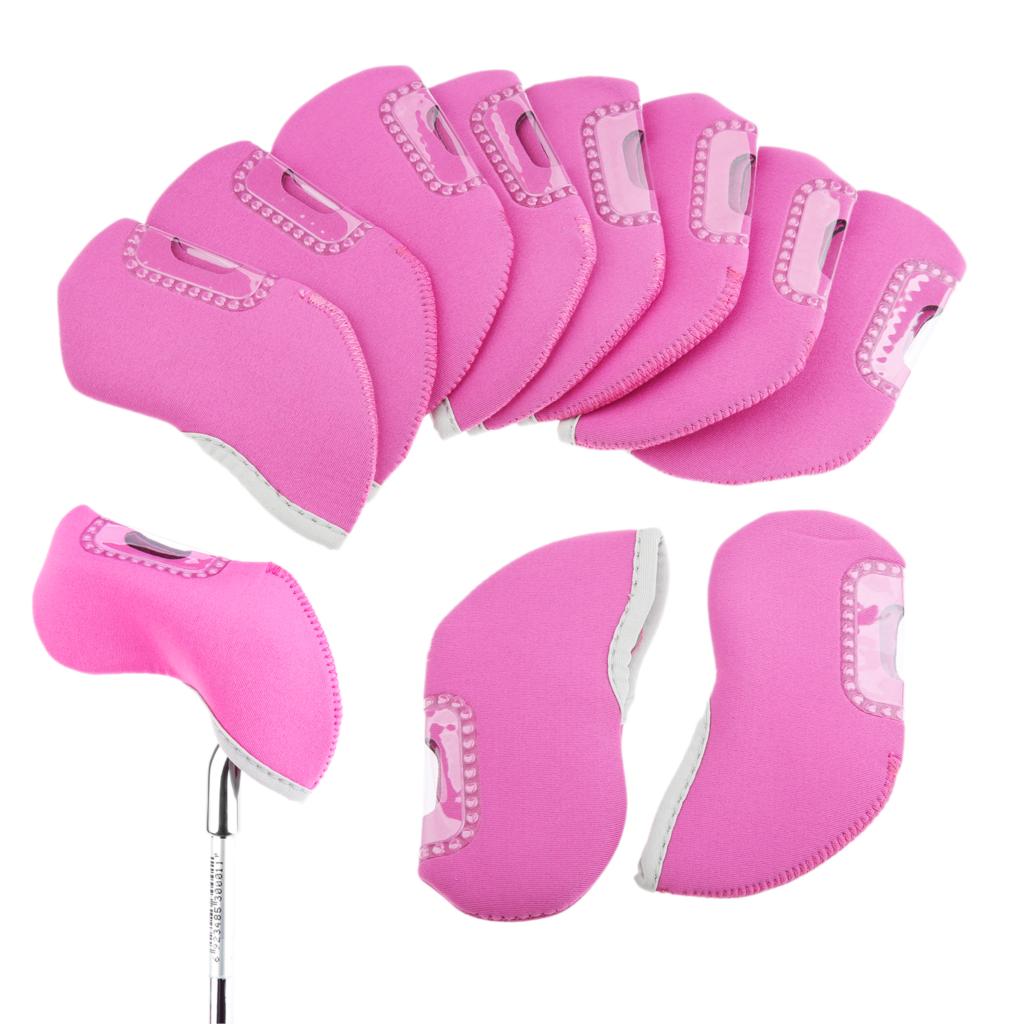 Housses de tête en fer Golf, protection de la tête en fer pour le Golf protection de la tête en fer pour le Club de Golf, accessoires de Golf, 9 couleurs, 10 pièces: Rose Red