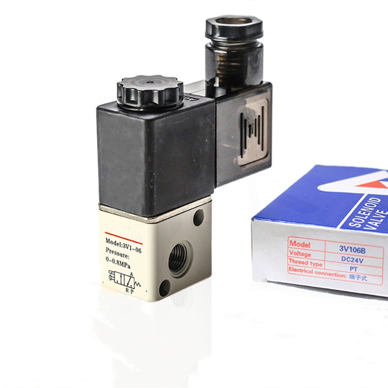 Airtac-Válvula Solenoide eléctrica de Control de aire, electromagnética, 2/3 vías, 3 puertos, 1/8 pulgadas, BSP, 1/8 &quot;, 3V1-06, 12v, 24v, CC, CA, 110v, 220v