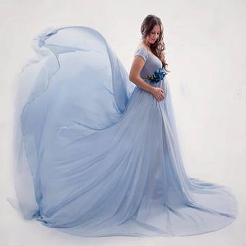 Mutterschaft aus Schultern Halbe Kreis Kleid für Baby Dusche Foto Requisiten Kleid Mutterschaft fotografie Requisiten Kurzarm V-ausschnitt Kleid
