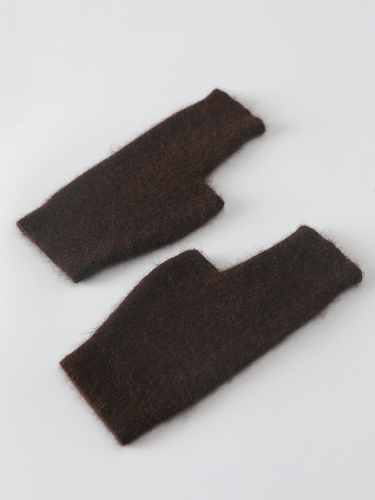 Mink kashmir efterår vinter handsker fingerløse varm vaskebjørn uld vante håndledslængde med tommelfinger hul luffer koreansk kvinde dejlig: 01 brune