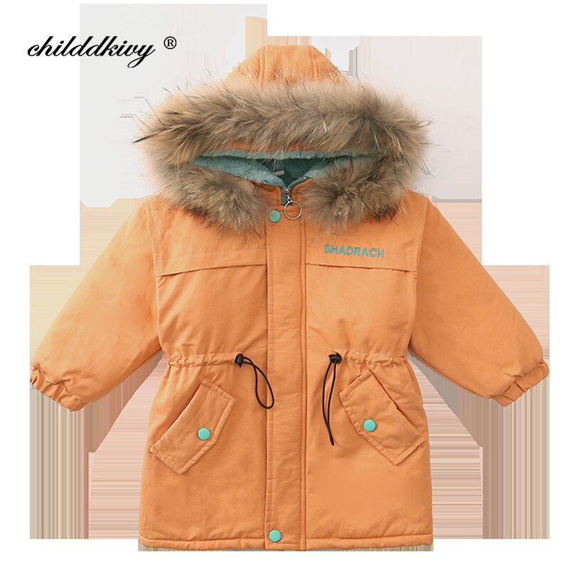 Kinderjas voor meisjes baby winterkleding meisjes plus fluwelen gewatteerde jas kinderen sneeuwpak bovenkleding parka voor meisjes 3-10t: Oranje / 3t