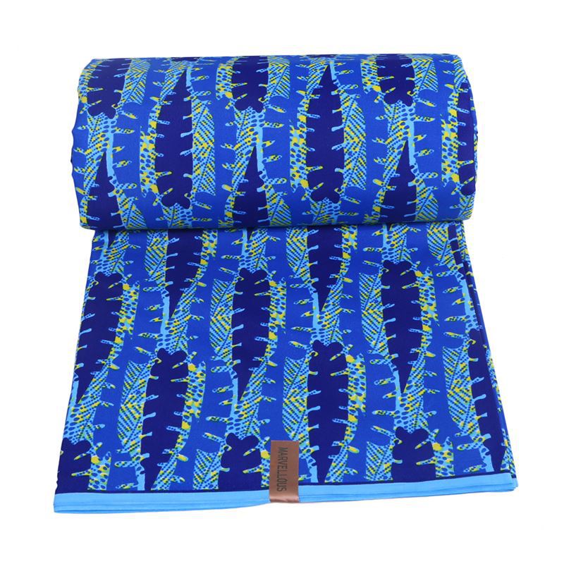 Blue Pattern Fabric African Veritable Ankara Nigeria Real Wax Printed 6 Yards
