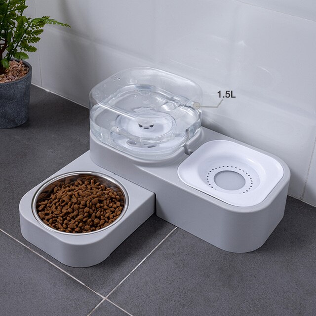 Automatic Pet Cat Bowl Dog for Cat Feeder Bowls Kitten Food Drinking Fountain 3L Capacity Dual-use Puppy Feeding Waterer Product: D gray