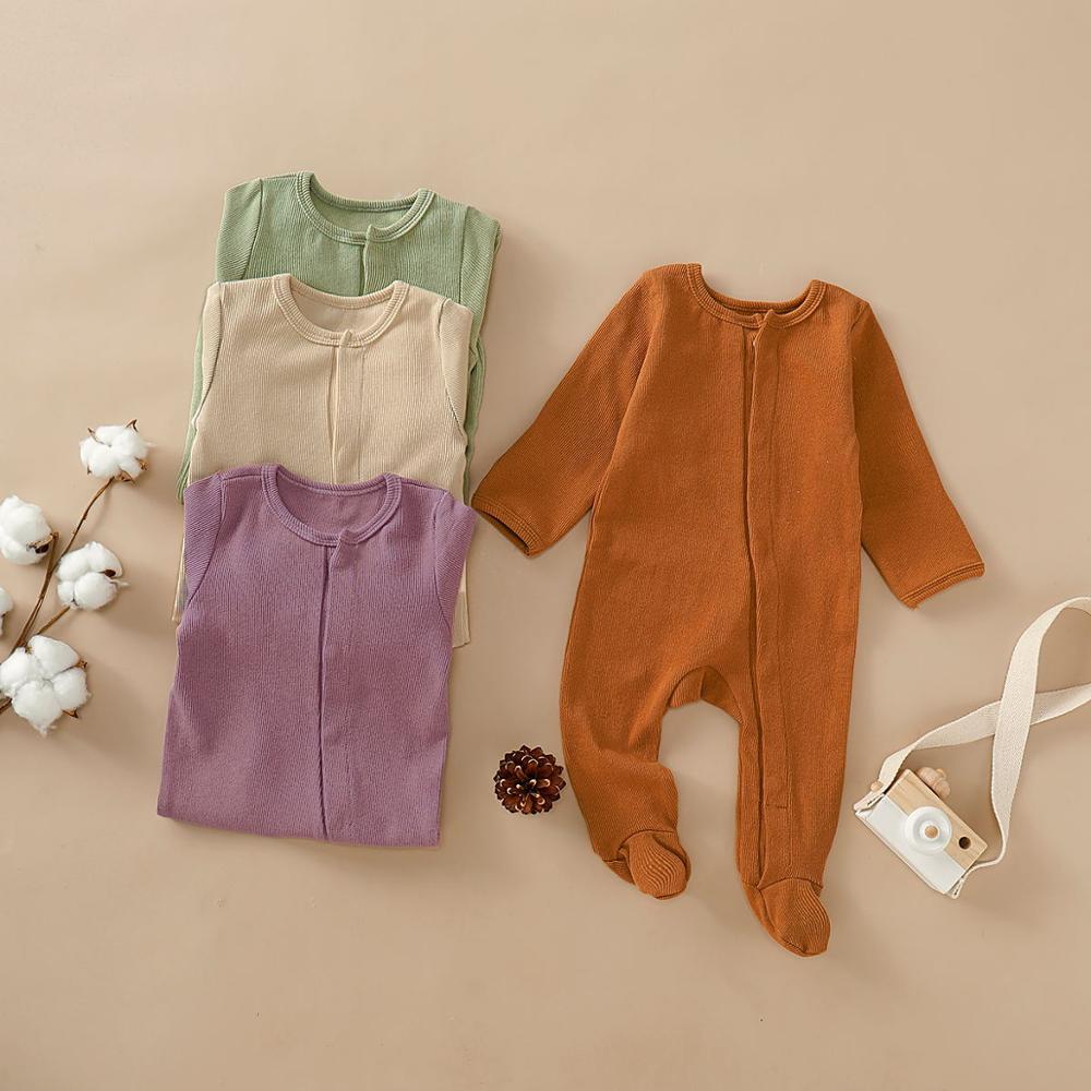 PatPat 2020 Nuova Primavera e L' Autunno Del Bambino Della Ragazza del Ragazzo Solido Footed Tuta a maniche Lunghe Costume Intero Vestiti Del Bambino
