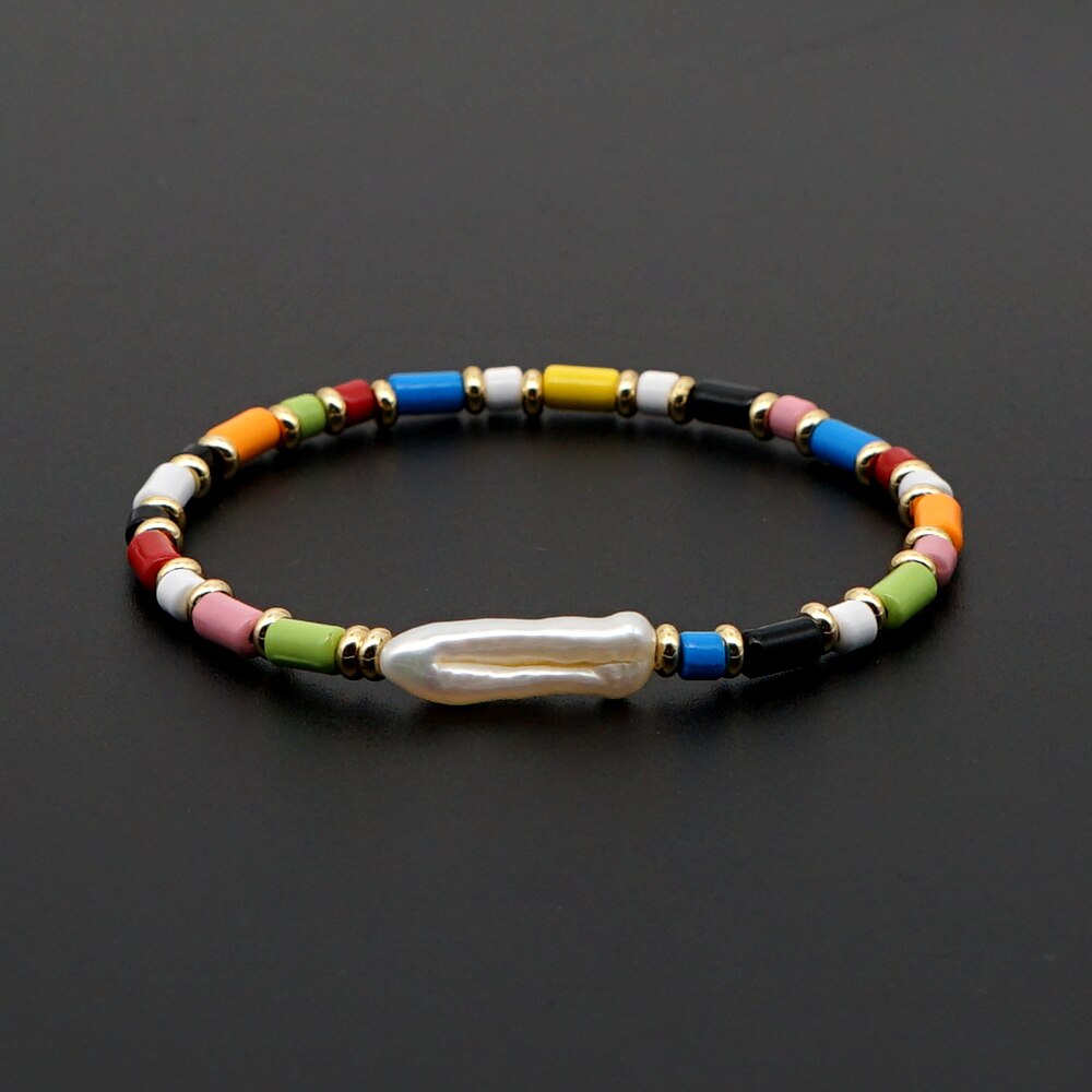 Shinus Bracelet Women Color Enamel Tile Beads Fresh Water Pearl Bracelets Pulseras Mujer Summer Armband Multicolor Chic Jewelry