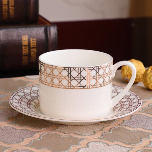 British Style Luxury Moroccan Coffee Cup and Saucer Set with Gold Handel Ceramic Cappuccino Afternoon Tea Cup: 3