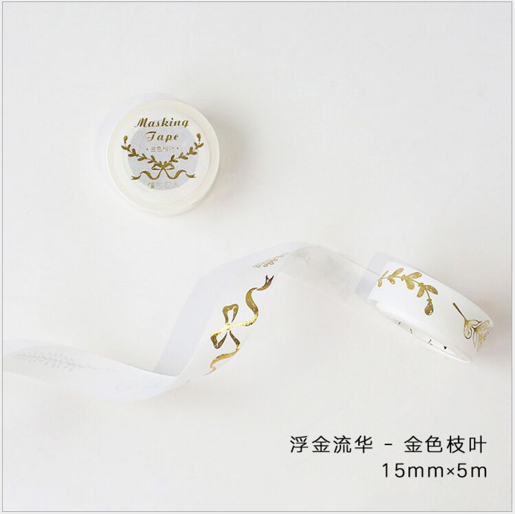 Vintage gold stamping interstellar orbit flower lace border magic totem antlers Washi Tape DIY Planner Scrapbooking Masking Tape: gold branch leaves