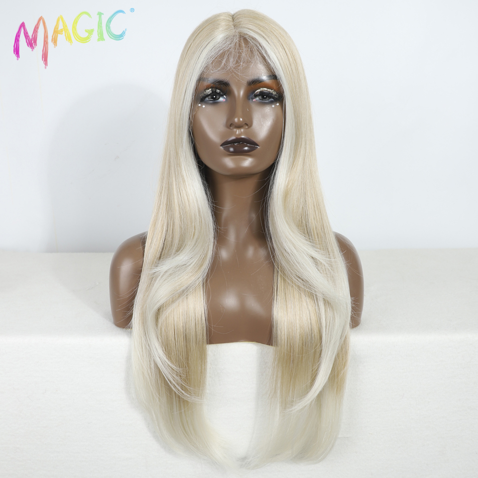 Magic Hair Synthetic Lace Front Wig Long straight 28 Inch Lace Wig Ombre Blonde Wig Heat Resistant Wigs For Women Lace Front Wig: KAF8S