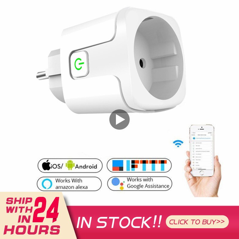 WiFi EU Smart Plug 16A 100-240V Adapter Wireless Remote Voice Control Power Monitor Timer Socket For Google Home Alexa