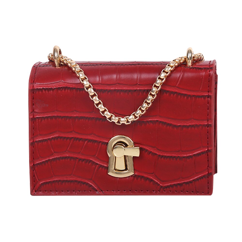 Mini firkantet flip taske sommer pu læder dame håndtaske sten mønster lås kæde skulder messenger taske: Rød