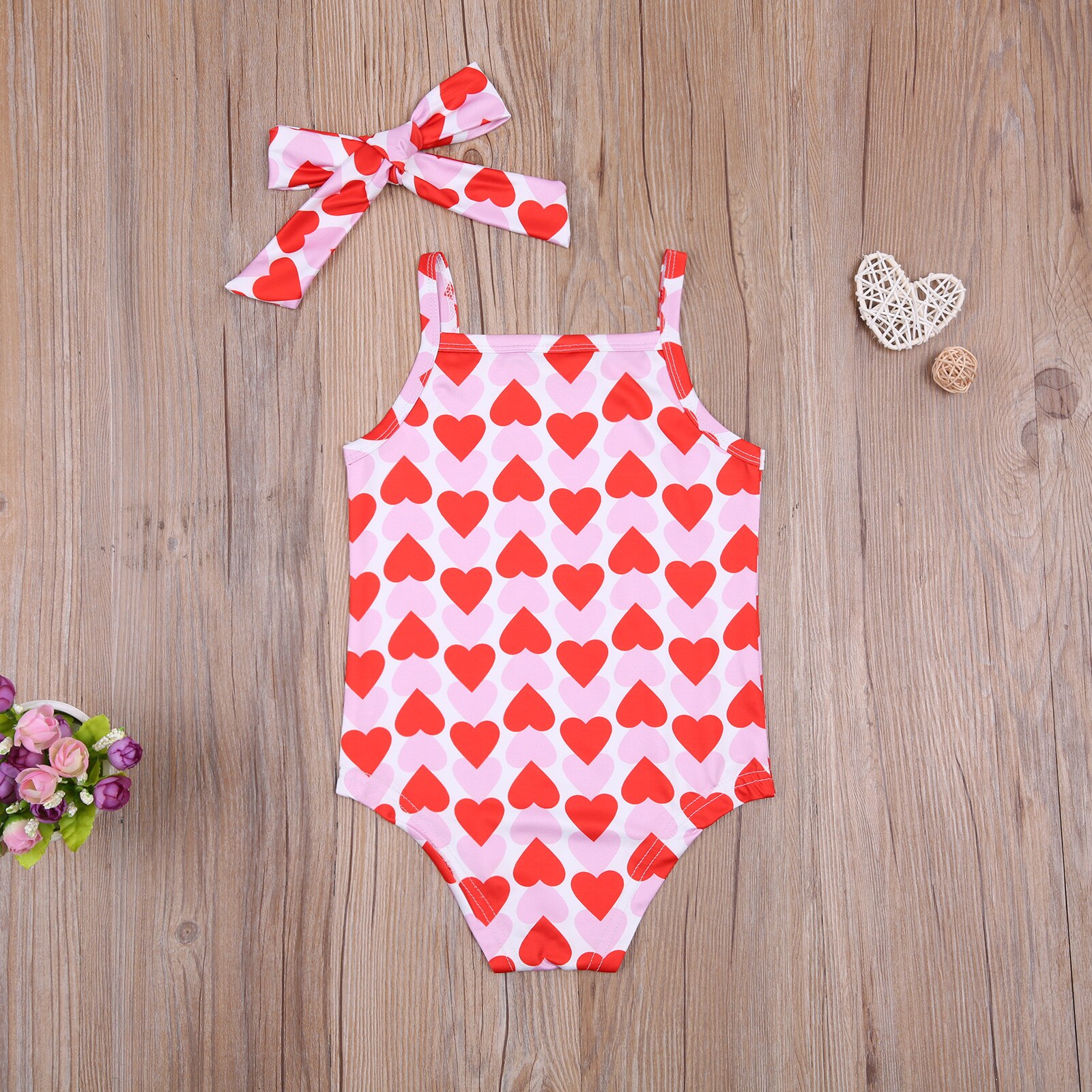 Robe Valentine Bébé Fille - Ensemble Manches Longues Volants Avec Bandeau Et Nœud Papillon - Tissu Doux Coton-Polyester