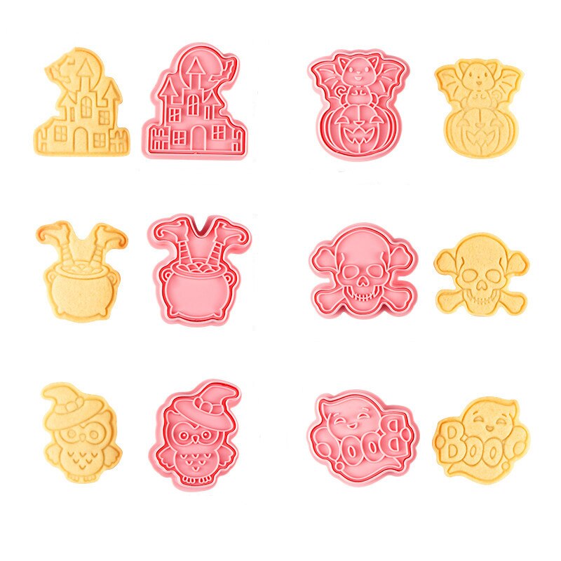 6 Stks/set Happy Halloween Bakvormen Cookie Mold Biscuit Mold Diy Cartoon Druk Bakvorm Halloween Party Cookie Gereedschap