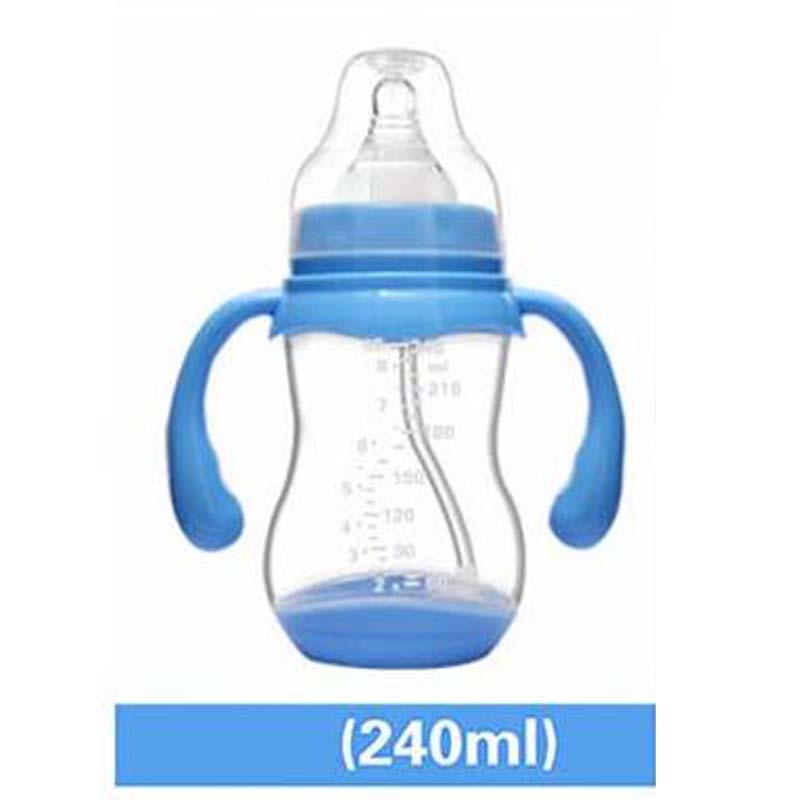PP Wide Mouth Baby Bottle With Dust Cover Infant Anti-flatulence Baby Bottle Size 180ml/240ml/320ml with Temperature Sensing: 240ML Blue