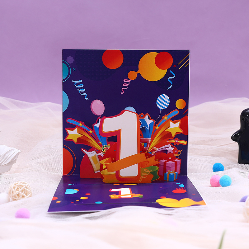 3D Handmade Colorful Print Cartoon First Anniversary Day Paper Invitation Greeting Cards Wedding Employee