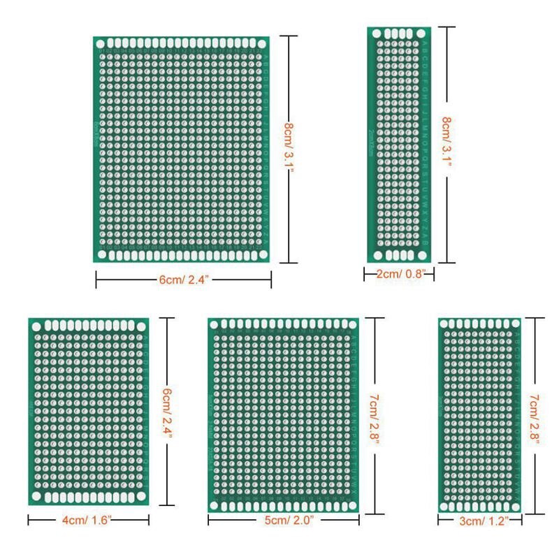 62 -delige printplaatkit bevat 32 dubbelzijdige prototypeborden , , 20 headerconnectoren en 10 schroefklemmenblokken
