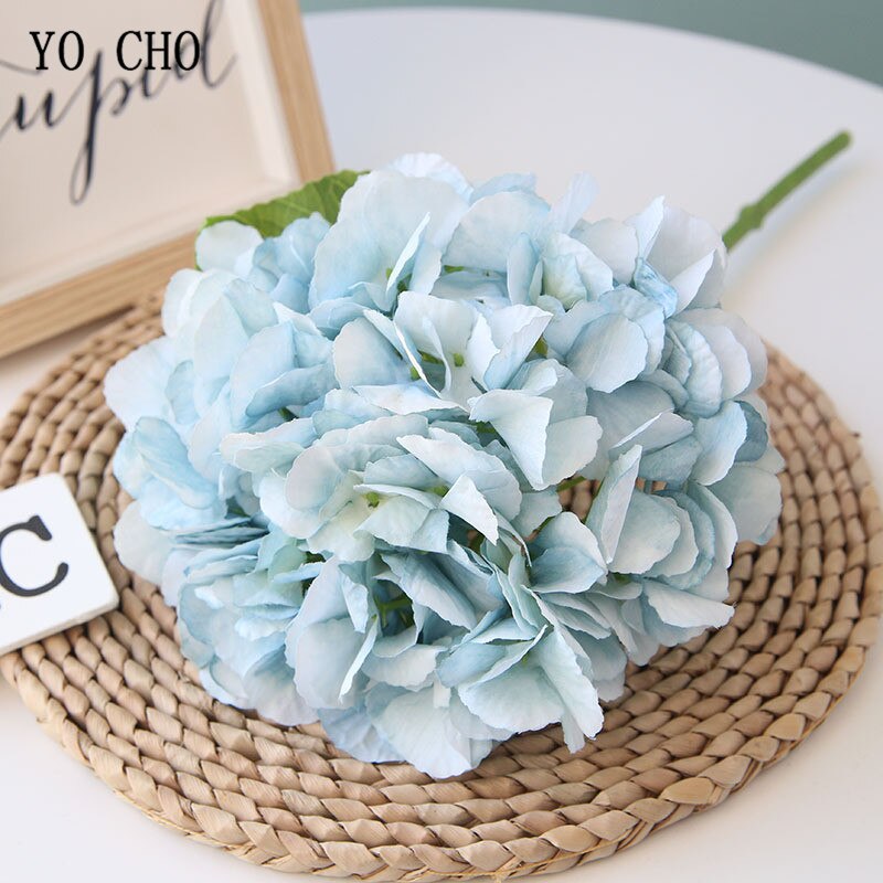 YO CHO-Flor de hortensia Artificial, rama única, Hortensia de seda, ramo de novia, decoración de en casa, planificador de flores de boda