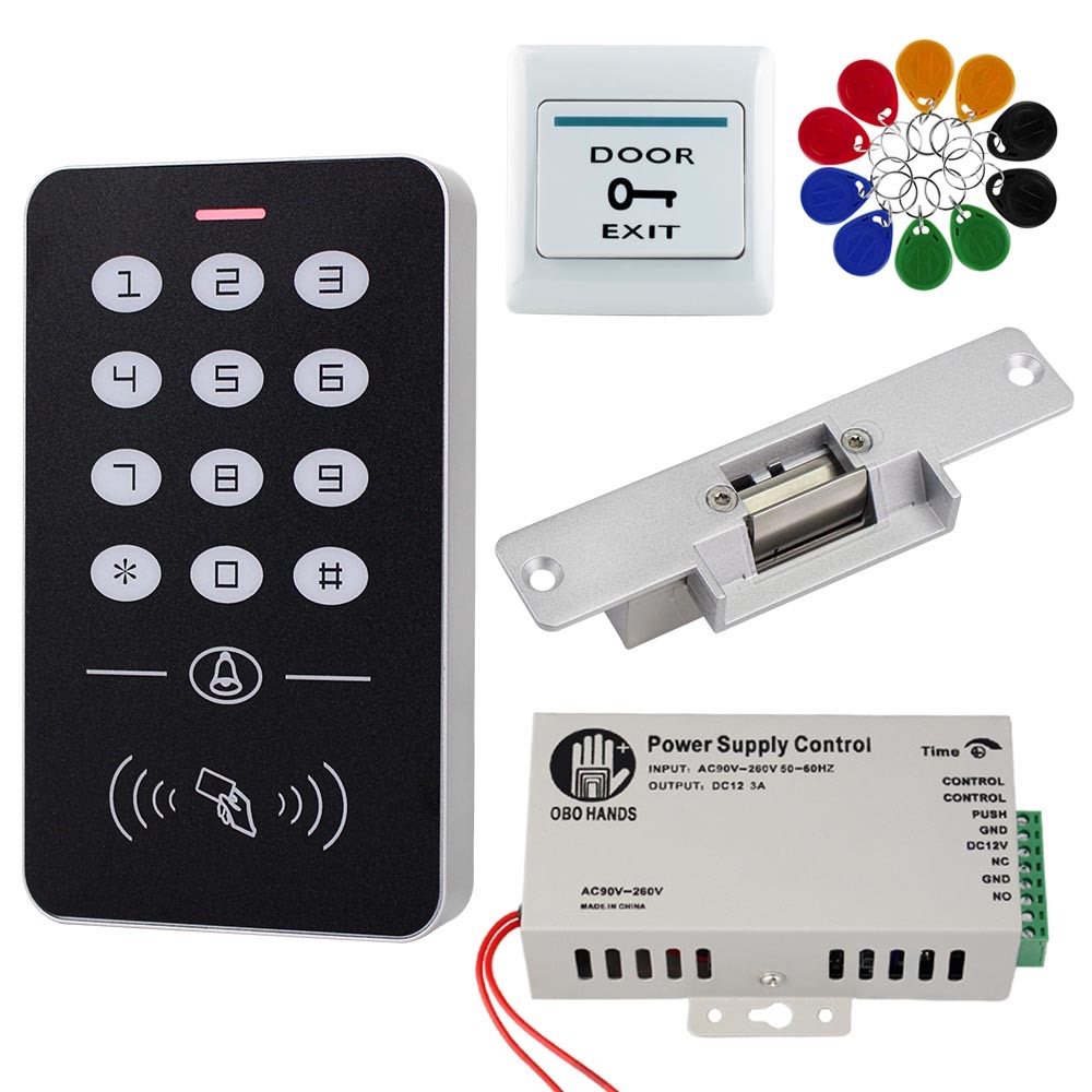 RFID Toegangscontrole Systeem Kit Standalone Controller Toetsenbord 1000 Gebruikers Elektronische Deurslot Voeding 125KHz ID Keyfobs Tags
