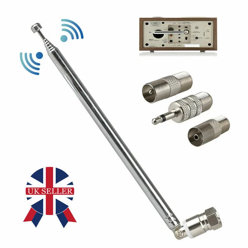 Teleskopantenne DAB FM-Radioantenne mit 3 Adaptern HiFi AV-Receiver Minisystem 3,5 mm Adapter FM-Radio Kupferantenne