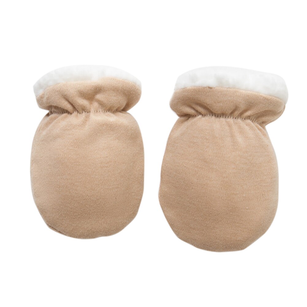 1 par nyfødte babyhandsker søde anti-grab vanter vinterfortykning varm fleece håndvarmere handsker til baby drengepiger: Khaki