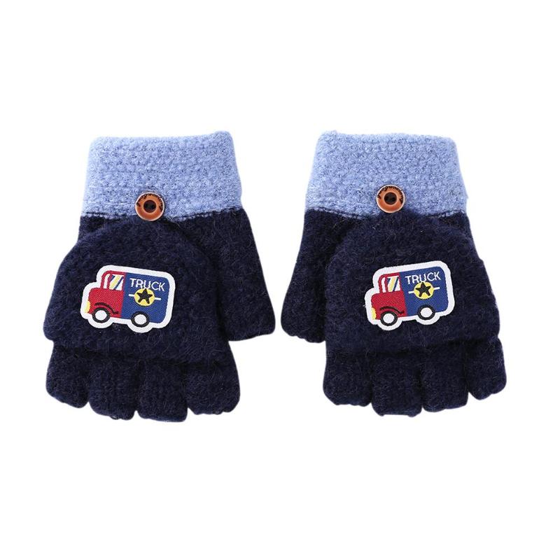 Moda dos desenhos animados luvas de malha 2 pçs de alta qualidade delicado respirável quente macio superfície dedo luvas bonito estiramento mão capa: Dark Blue